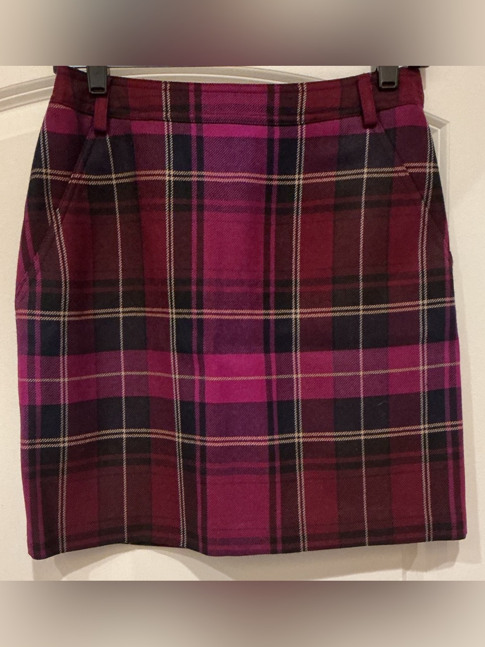 Vintage Company Ellen Tracy Plaid Wool Mini Skirt Pink Purple Red Size 4